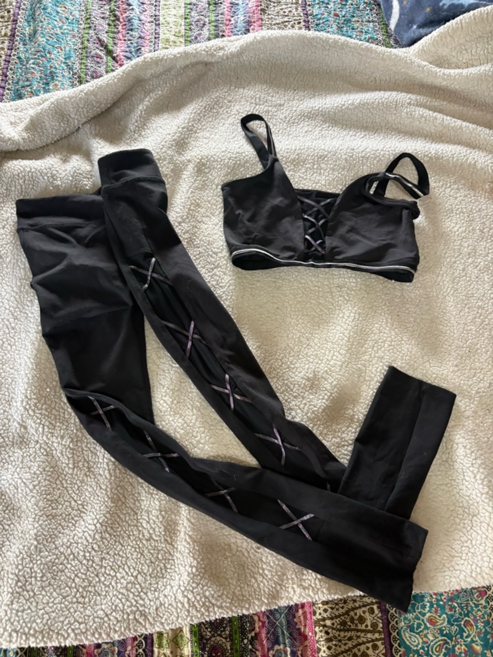 Black and Metallic Sports Bra & Leggings Set